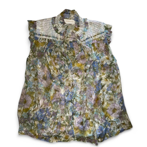 Zimmermann Super Eight Sheer Floral Silk Tie-Neck Blouse | Size 1 (XS) - Picture 3 of 15